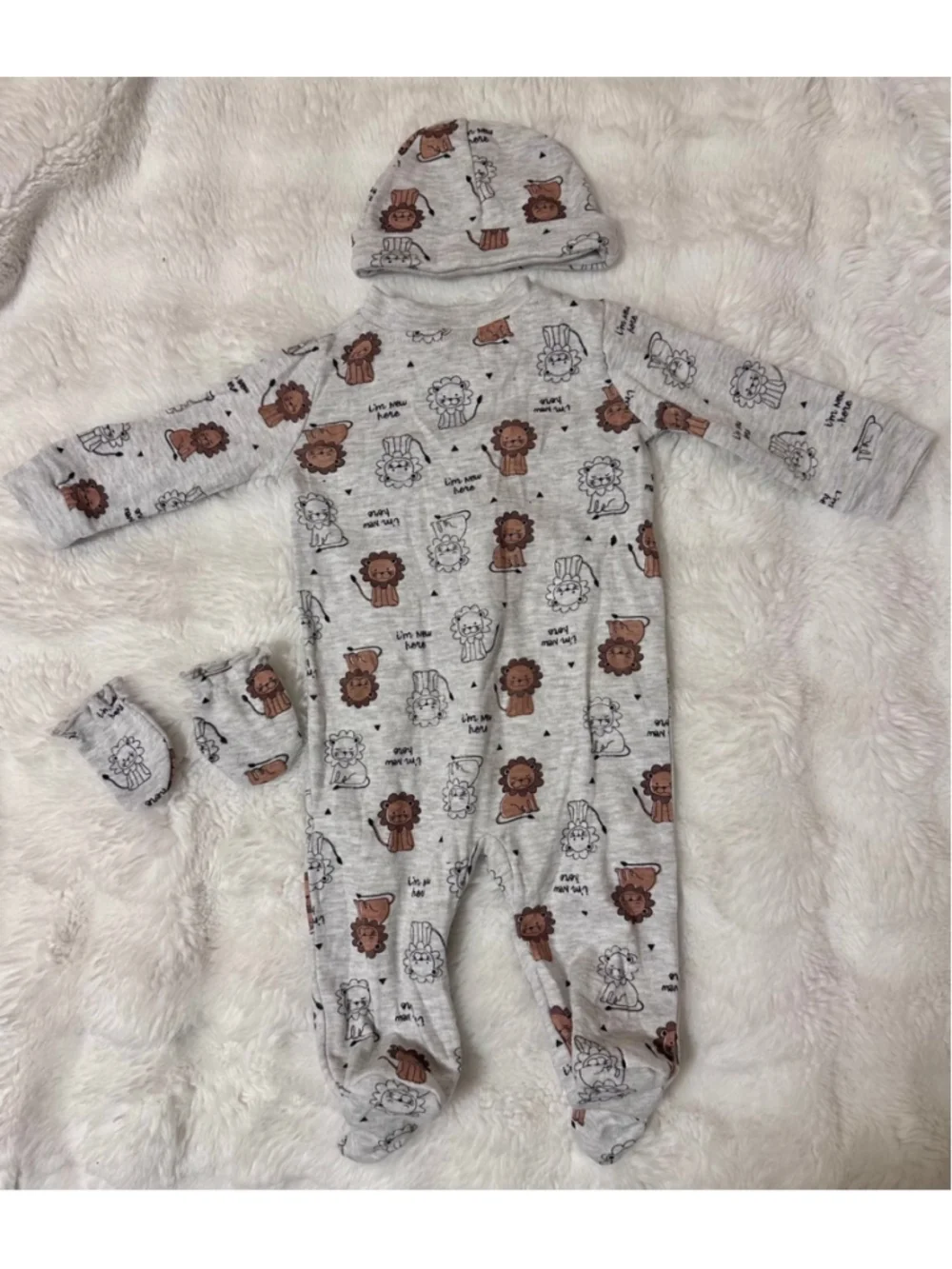 Koalababy Lion Print Footed Sleeper Set w/ Hat & Mittens 3-6M